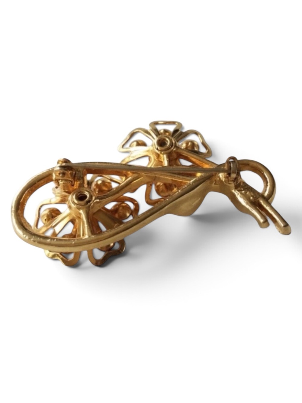 Vintage CORO Double Floral Brooch – 1950s Gold‑Tone, Rare Pink Rhinestones - Picture 10 of 12